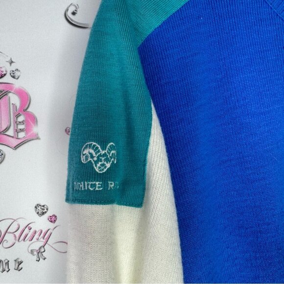 White ram 1988 olympics Blue and White Olympic Sweater snowflake embroidered - Picture 6 of 9